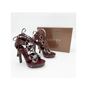 Gucci SS2007 Runway Cage Strappy Platform Lace Up Spice Brown Sandals US 7